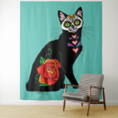 Suikerschedel, zwarte kat wandkleed (In situ)