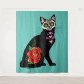 Suikerschedel, zwarte kat wandkleed (Voorkant)