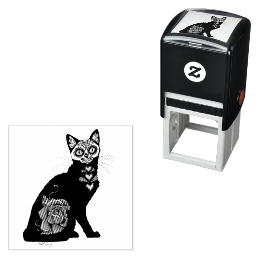 Suikerschedel, zwarte kat zelfinktende stempel (In situ)