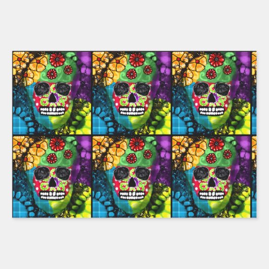 Suikerschedeldag van de dode decoupage inpakpapier vel (Voorkant 3)