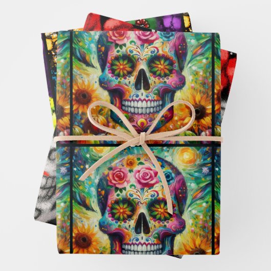 Suikerschedeldag van de dode decoupage inpakpapier vel (In situ)