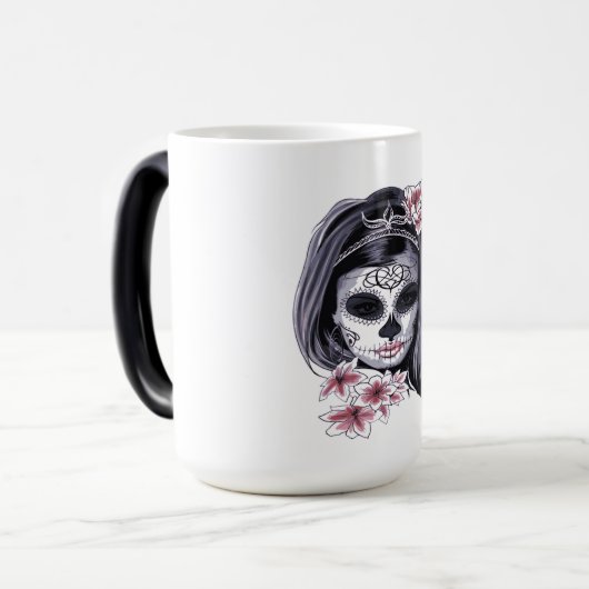 Suikerschedeldag van de dode día de Muertos Magische Mok (Voorkant links)