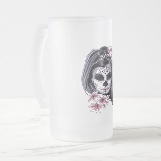 Suikerschedeldag van de dode día de Muertos Matglas Bierpul (Voorkant links)