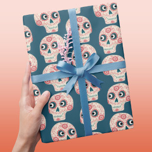 Suikerschedeldag van de dode donker cadeaupapier