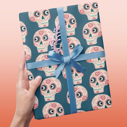 Suikerschedeldag van de dode donker cadeaupapier