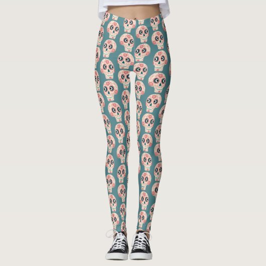 Suikerschedeldag van de dode groene Leggings (Voorkant)
