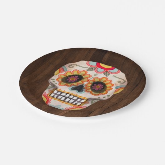 Suikerschedeldag van de dode halloween-partij papieren bordje (Gekanteld)