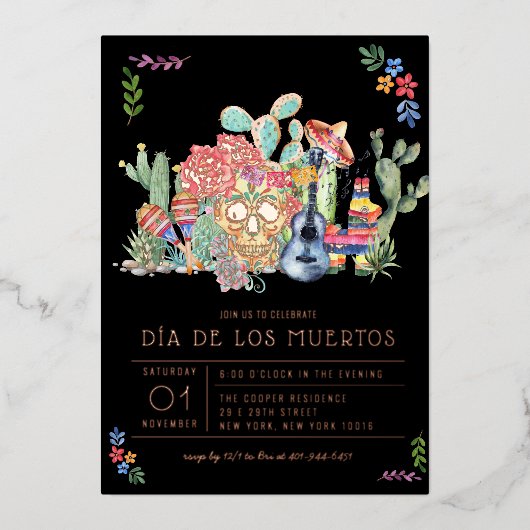 Suikerschedeldag van de dode herberging folie uitnodiging (Voorkant)
