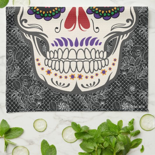 Suikerschedeldag van de dode keukenhandleiding theedoek (Gevouwen)