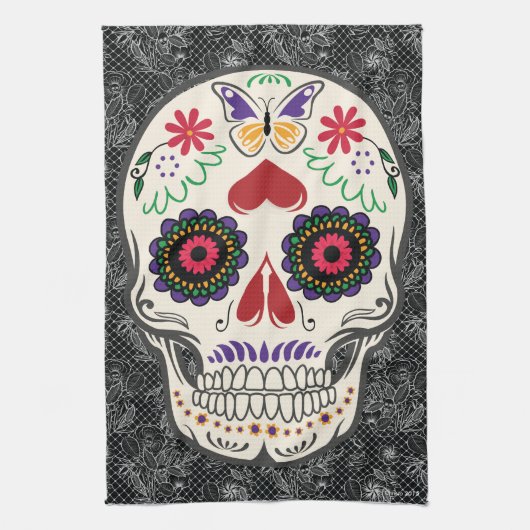 Suikerschedeldag van de dode keukenhandleiding theedoek (Verticaal)
