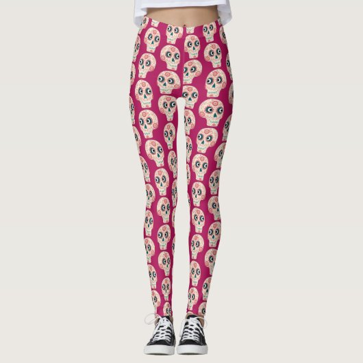Suikerschedeldag van de dode magenta roze leggings (Voorkant)