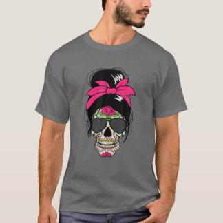 Suikerschedeldag van de dode messy bun Women's Sug T-shirt