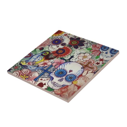 suikerschedeldag van de dode mexicaanse tatoeageku tegeltje (Zijkant)