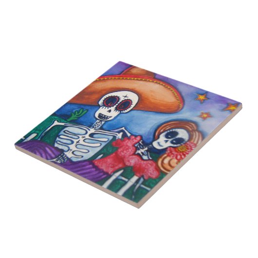 suikerschedeldag van de dode mexicaanse tegelkunst tegeltje (Zijkant)