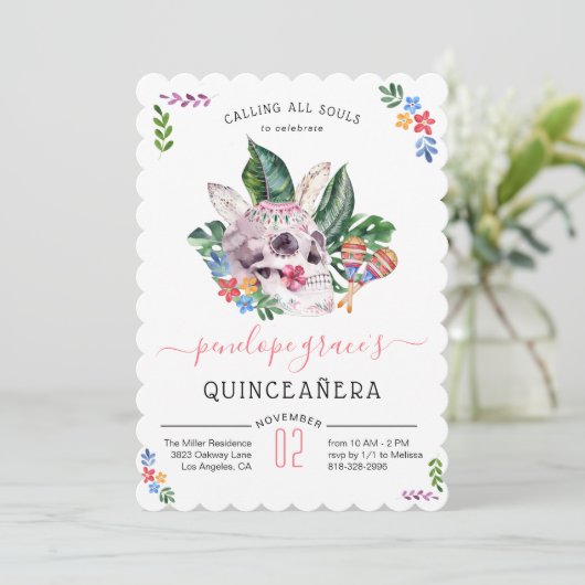 Suikerschedeldag van de dode Quinceañera Kaart (Staand voorkant)