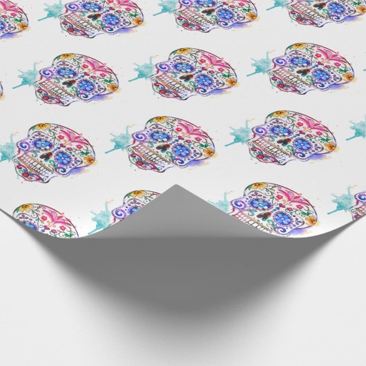 Suikerschedeldag van de dode Waterverf Tattoo Cadeaupapier (Hoek)