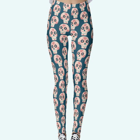 Suikerschedeldag van de donkergroene dode leggings