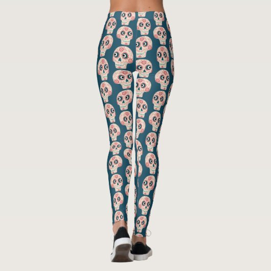 Suikerschedeldag van de donkergroene dode leggings (Achterkant)