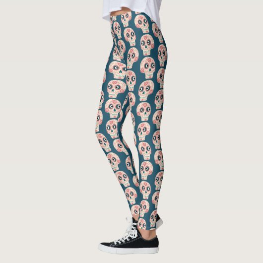 Suikerschedeldag van de donkergroene dode leggings (Links)