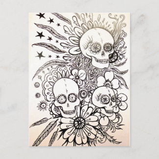 suikerschedeldag van dode tattoo art post card art briefkaart
