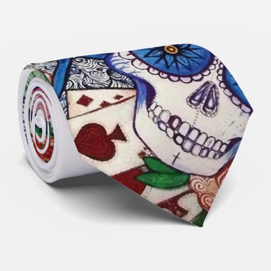 suikerschedeldag van dood tattoo mannen stropdas (Opgerold)