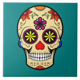 Suikerschedeldag van het Blauwgroen dode Tegeltje