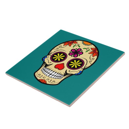 Suikerschedeldag van het Blauwgroen dode Tegeltje (Zijkant)
