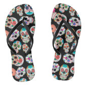 Suikerschedelpatroon op zwart teenslippers (Voetbed)