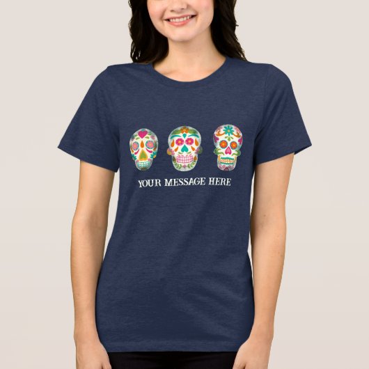 Suikerschedels Dia de los Muertos Custom Tri-Blend Shirt (Voorkant)
