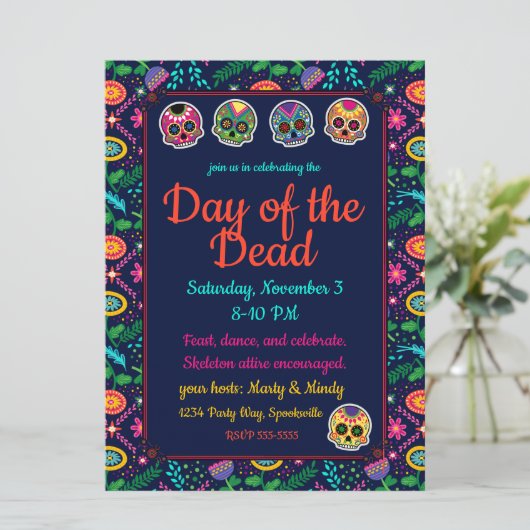 Suikerschedels en Bloemen Dias de los Muertos Kaart (Staand voorkant)