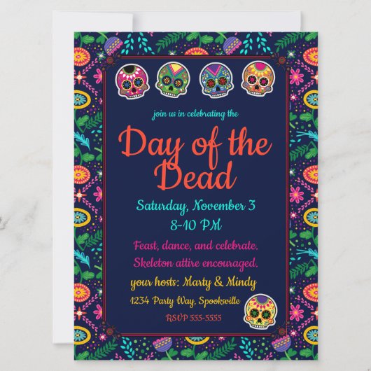 Suikerschedels en Bloemen Dias de los Muertos Kaart (Voorkant)