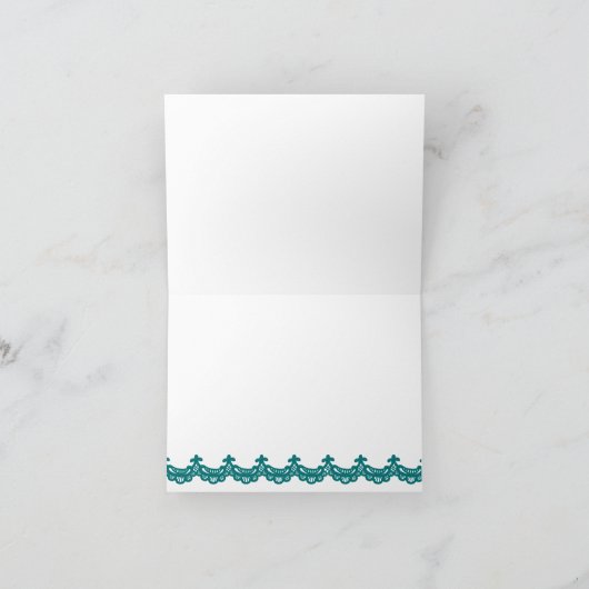 Suikerschedels en kant op Blauwgroen Bedankkaart (Binnen)