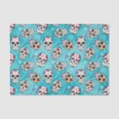 Suikerschedels en wervelingen Turquoise Blue D725 Tissuepapier (Voorkant)