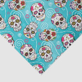 Suikerschedels en wervelingen Turquoise Blue D725 Tissuepapier (Detail)