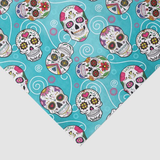 Suikerschedels en wervelingen Turquoise Blue D725 Tissuepapier (Detail)