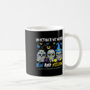 Suikerschedels Halloween blauw en geel Down Syndro Koffiemok