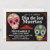 Suikerschedels op zwarte dag van de dode partij kaart (Voorkant)