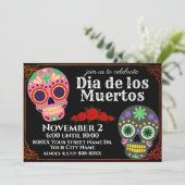 Suikerschedels op zwarte dag van de dode partij kaart (Staand voorkant)