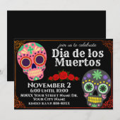 Suikerschedels op zwarte dag van de dode partij kaart (Voorkant / Achterkant)