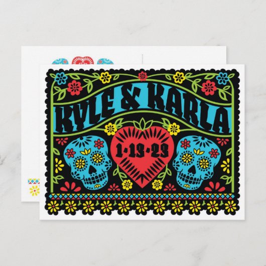 Suikerschedels sparen het briefkaart Datum (Voorkant / Achterkant)