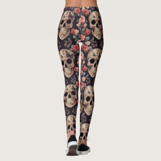 Suikerschedels, Vlinders en Bloemen Leggings (Achterkant)