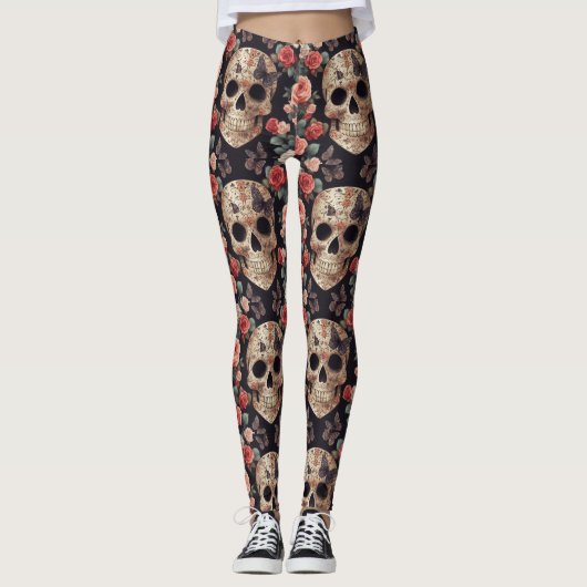 Suikerschedels, Vlinders en Bloemen Leggings (Voorkant)