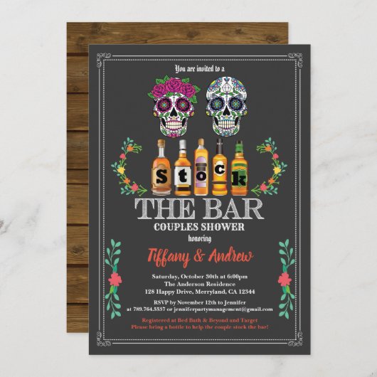 Suikerschedels voorraad De Bar uitnodiging Hallowe (Voorkant / Achterkant)