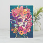 Suikerschedelvrouw in bloemkroon bedankkaart (Staand voorkant)