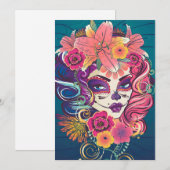 Suikerschedelvrouw in bloemkroon bedankkaart (Voorkant / Achterkant)