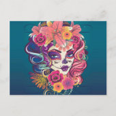 Suikerschedelvrouw in bloemkroon briefkaart (Voorkant)