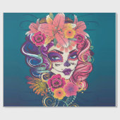 Suikerschedelvrouw in bloemkroon cadeaupapier (Vlak)