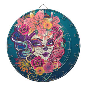 Suikerschedelvrouw in bloemkroon dartbord