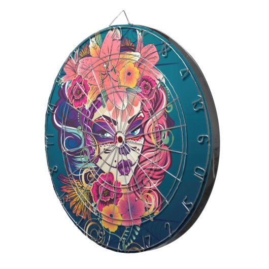 Suikerschedelvrouw in bloemkroon dartbord (Voorkant Rechts)