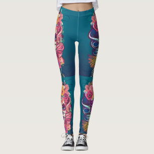 Suikerschedelvrouw in bloemkroon leggings